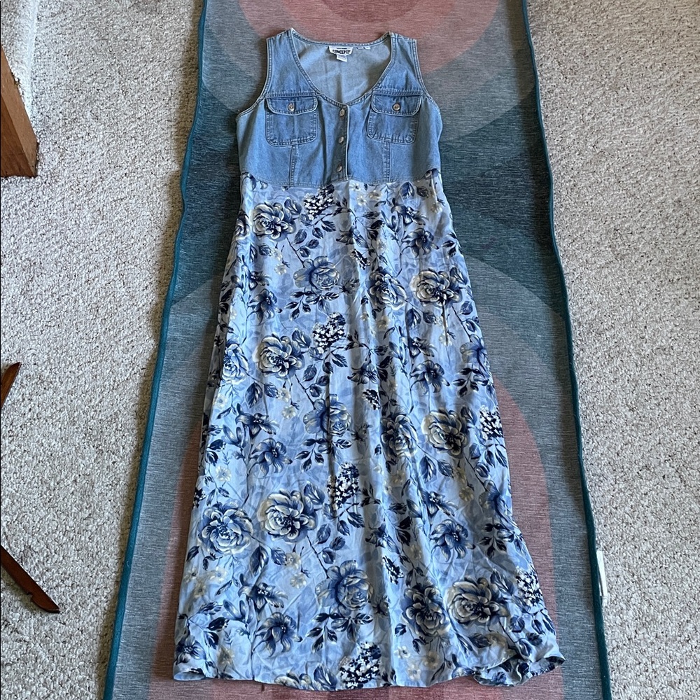 California Concepts Vintage Blue Floral Maxi Denim y2k 90s Maxi Dress - Picture 7 of 11